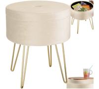Tectake Ava Upholstered Velvet Look w/ Storage Stool - Cream, Cream