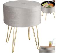 Tectake Ava Upholstered Velvet Look w/ Storage Space Stool - Light Grey, Grey