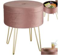 Tectake Stool Ava - Round, Padded Velvet Look, With Storage Space - Rose, 1