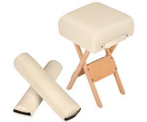 Tectake Stool & Bolster Cushion Set - Foldable, Padded, Wood And Faux Leather - Beige, 1