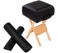 Tectake Stool & Bolster Cushion Set - Foldable, Padded, Wood And Faux Leather - Black, 1