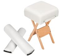 Tectake Stool & Bolster Cushion Set - Foldable, Padded, Wood And Faux Leather - White, 1