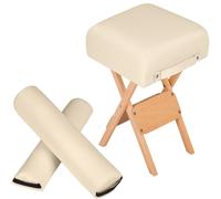 Tectake Stool & Bolster Cushion Set - Foldable, Padded, Wood And Faux Leather - Beige, 1