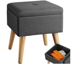 Tectake Stool Elva - Padded, Linen Look With Storage Space - Dark Grey, 1
