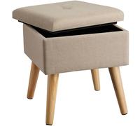 Tectake Stool Elva - Padded, Linen Look With Storage Space - Sand, 1