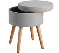 tectake Stool Yara - Round, Padded, With Storage Space, Linen Look in Light Grey TECTAKE Light Grey