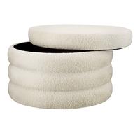 Tectake Footstool Altu Xl - With Storage, Cylinder Shape, Plush Upholstery, 67 X 42 Cm - Bouclé Cream-White, 1