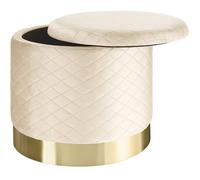 Tectake Stool Coco - Round, Padded, Velvet Look Quilted Pattern, With Storage Space - Cream, 1