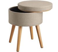 Tectake Stool Yara - Round, Padded, With Storage Space, Linen Look - Sand, 1