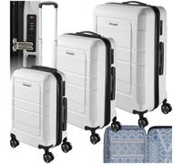 Tectake Suitcase Luggage Set - L, M & S Sizes, Abs Plastic, Swivel Wheels, Combination Lock - White