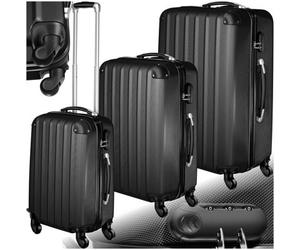 Tectake Suitcase Set - 3 Hard-Shell Suitcases With Telescopic Handle, Swivel Wheels - Black