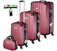 tectake® Hard Shell Suitcase Set, Lightweight Suitcases with TSA Lock Including Extra Large, Large, Medium and Beauty Case, 360 Degree Wheels, Telescopic Handle and Luggage Scale - Wine Red