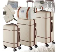Tectake Suitcase Set Madison - 13-Piece, 3 Suitcases, Packing Cubes, Tsa Lock - Cream