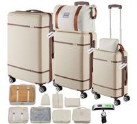 tectake Suitcase Set Madison - 13-Piece, 3 Suitcases, Packing Cubes, Tsa Lock in Cream TECTAKE Cream