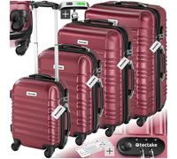 TecTake® Hard Shell Suitcase Set, Lightweight Suitcases with TSA Lock, Including Extra Large Suitcase, Large, Medium and Small, 360 Degree Wheels, Telescopic Handle and Luggage Scale - Wine red