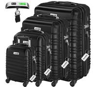 tectake® Hard Shell Suitcase Set, Lightweight Suitcases with TSA Lock, Including Extra Large Suitcase, Large, Medium and Small, 360 Degree Wheels, Telescopic Handle and Luggage Scale - Black