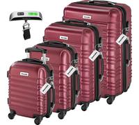 TecTake® Hard Shell Suitcase Set, Lightweight Suitcases with TSA Lock, Including Extra Large Suitcase, Large, Medium and Small, 360 Degree Wheels, Telescopic Handle and Luggage Scale - Wine red