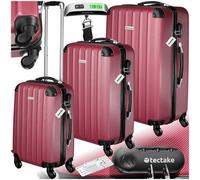 Tectake Suitcases Set Of 3 - Scale, Luggage Tag, Lock Included, Swivel Wheels - Burgundy