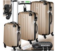 TecTake® 3-Piece Hard Shell Suitcase Set in Durable & Shock-Resistant ABS with 3-Step, Telescopic Handles, Combination Locks, Smooth 360° Wheels, Luggage Scale & Tags, Dividable Interiors - Champagne