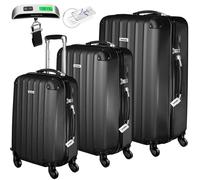 tectake® 3-Piece Hard Shell Suitcase Set in Durable & Shock-Resistant ABS with 3-Step, Telescopic Handles, Combination Locks, Smooth 360° Wheels, Luggage Scale & Tags, Dividable Interiors - Black