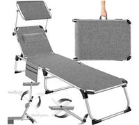 Tectake Sun Lounger Aurelie - Foldable With Headrest, 6 Position Backrest - Mottled Grey