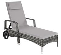 Tectake Sun Lounger - 6-Position Backrest, Weather & Uv-Resistant, Soft Pillow, Two Wheels - Grey/light Grey
