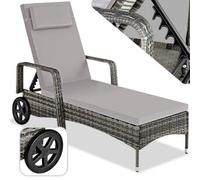Tectake Sun Lounger Cassis - 6-Step Adjustable Backrest, Removable Headrest, With Wheels - Grey