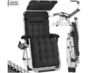 Tectake Sun Lounger Cirrus With Plush Padding, Built-In Sun Shade And Folding Function - Black - Per Piece