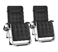 tectake Sun Lounger Cloud - folding, adjustable backrest & footrest in Black | Size: 1 Seater TECTAKE Black 1 Seater