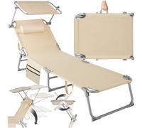 Tectake Sun Lounger Chloe - Foldable w/ Sun Canopy, Cream