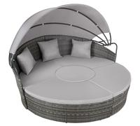 tectake Sun Lounger Santorini - modular garden furniture set with shade canopy - grey, Grey