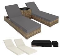 Tectake 2 Rattan Sunloungers And Table w/ Protective Cover - Cream, Cream