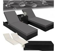 Tectake Sun Lounger Set Of 2 Loungers And 1 Side Table With Cushions, Covers And Rain Cover - Black