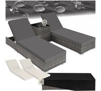 Tectake Sun Lounger Set Of 2 Loungers And 1 Side Table With Cushions, Covers And Rain Cover - Grey