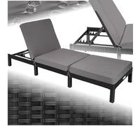Tectake Sun Lounger Sofia With 6-Step Adjustable Backrest, Thick Padding And Uv-Resistant Polyrattan - Black