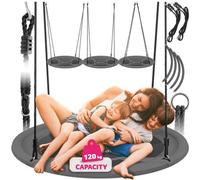 tectake® Large Nest Swing with Water-Repellent Textilene Cover, Height-Adjustable Ropes, 300kg Capacity, Padded Edge & Easy Maintenance - Round Garden Swing for Indoor & Outdoor Use - 120x120x180cm