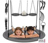 tectake® Large Nest Swing with Water-Repellent Textilene Cover, Height-Adjustable Ropes, 120kg Capacity, Padded Edge & Easy Maintenance - Round Garden Swing for Indoor & Outdoor Use - 100x100x180cm