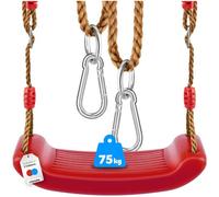 tectake® Swing Seat for Kids - Ergonomic, Anti-Slip Surface, Height-Adjustable Ropes, Weather-Resistant Plastic & Sturdy Carabiner Hooks, Easy to Clean - Garden Swing for Indoor & Outdoor Use - Red