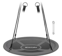 tectake® Large Nest Swing with Water-Repellent Textilene Cover, Height-Adjustable Ropes, 120kg Capacity, Padded Edge & Easy Maintenance - Round Garden Swing for Indoor & Outdoor Use - 120x120x180cm