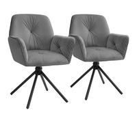 tectake Swivel Chair Lenia Set Of 2 - Velvet Look Anthracite/Black in Dark Grey | Size: 2 Pack TECTAKE Dark Grey 2 Pack