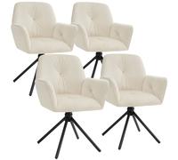 Tectake Set Of 4 Swivel Chair Lenia In Upholstered Velvet Look With Thick Padding - Velvet Cream/black