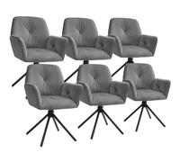 Tectake Set Of 6 Swivel Chair Lenia In Upholstered Velvet Look With Thick Padding - Velvet Look Anthracite/black