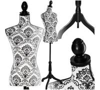 Tectake Tailors Dummy - Female Mannequin Torso With Wooden Stand Female - Black/white Floral Pattern