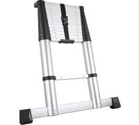 tectake Telescopic Ladder 13-Step, 3.85 M, Soft Close, Non-Slip Feet in Silver TECTAKE Silver