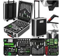 Tectake Tool Box With 1200 Piece Tool Set In Wheeled Case With 4 Levels And Telescopic Handle - Black