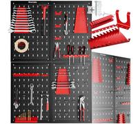 tectake® 4-Panel Pegboard, incl. Hooks & Holders, Wall-Mounted Tool Organiser with Universal Hole Spacing & Easy, Flexible Installation, Space-Saving Tool Storage Organiser for Garage, Shed & Workshop