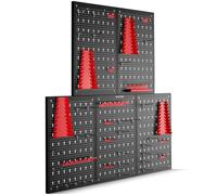 tectake® 5-Panel Pegboard, incl. Hooks & Holders, Wall-Mounted Tool Organiser with Universal Hole Spacing & Easy, Flexible Installation, Space-Saving Tool Storage Organiser for Garage, Shed & Workshop