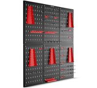 tectake® 6-Panel Pegboard, incl. Hooks & Holders, Wall-Mounted Tool Organiser with Universal Hole Spacing & Easy, Flexible Installation, Space-Saving Tool Storage Organiser for Garage, Shed & Workshop
