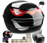 tectake® Motorcycle Top Box with 22L Volume for Motorbike Helmet, Universal Motorbike Top Box with Robust Hard Shell, Secure Lock & Large Reflector for Motorcycles, Scooters, Mopeds - Shiny Black