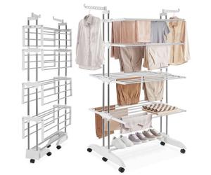 Tectake Tower-Style Drying Rack Odelia Tower Drying Rack With Casters, Foldable, 4 Levels - White/chrome